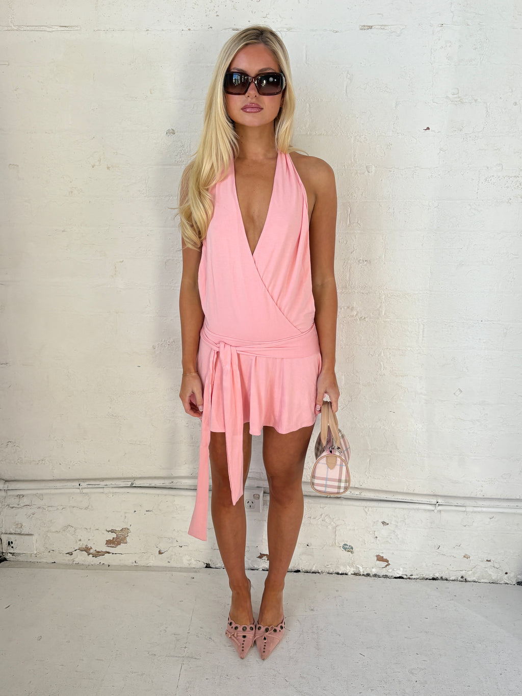 Pink mini halter dress