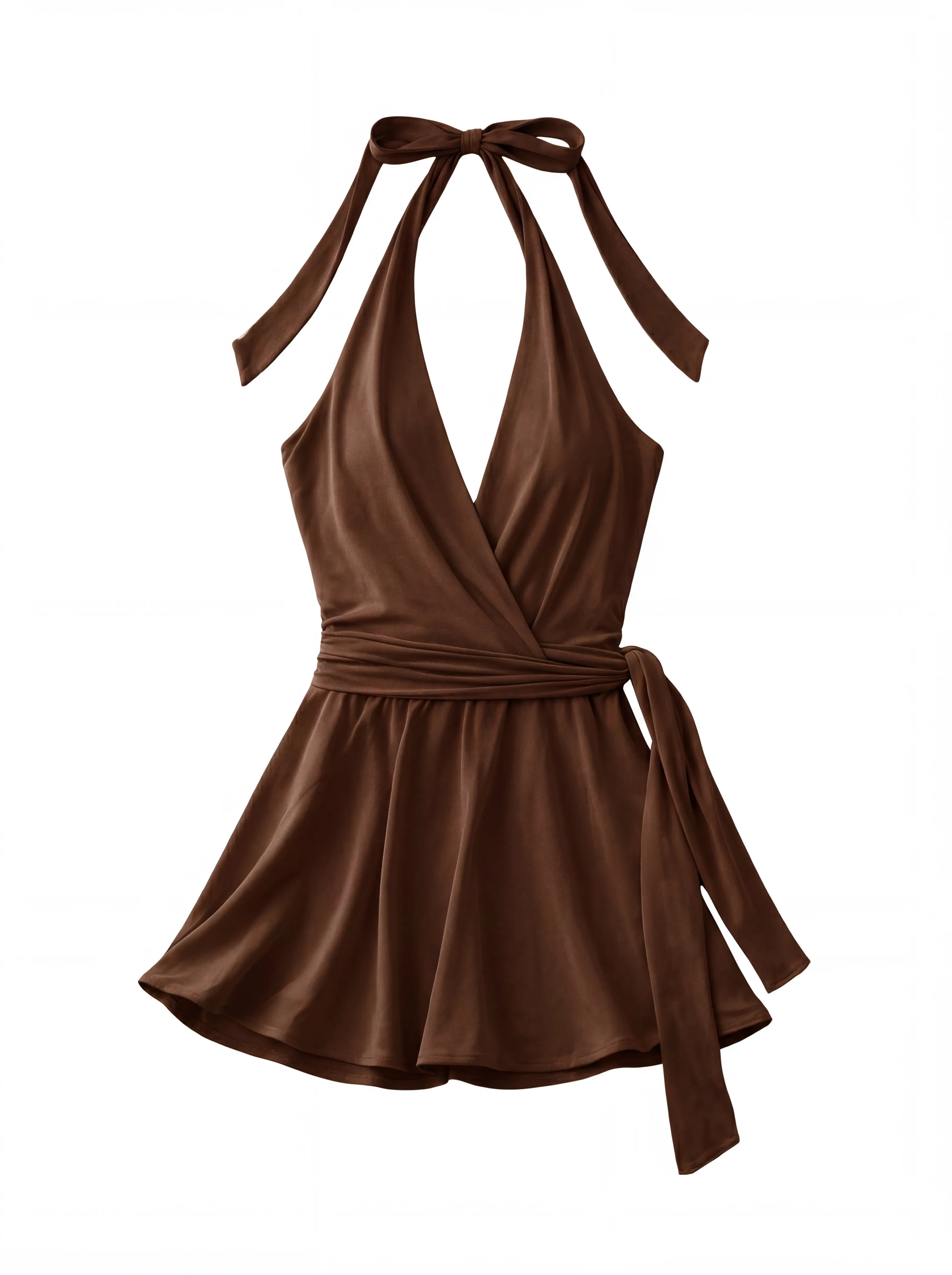 Brown halter mini dress