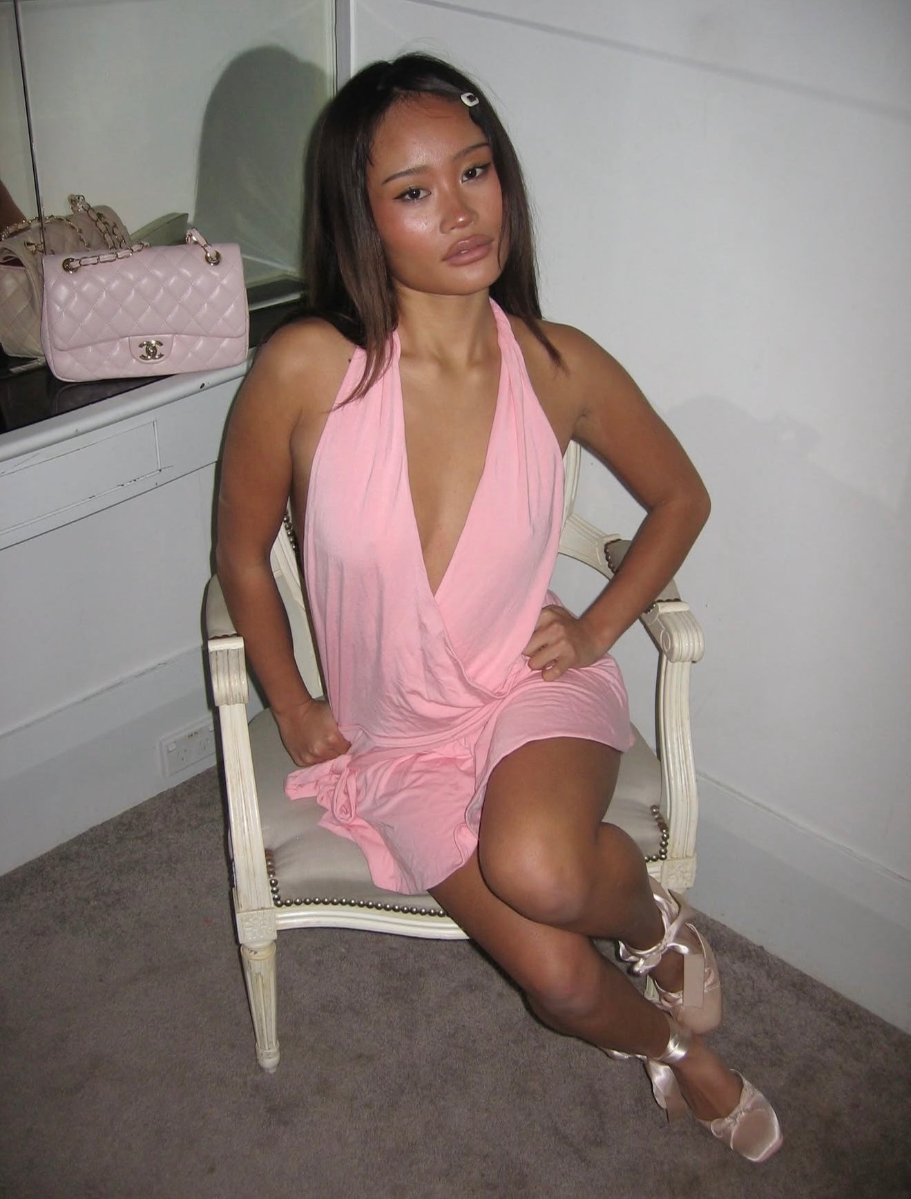 Pink mini halter dress