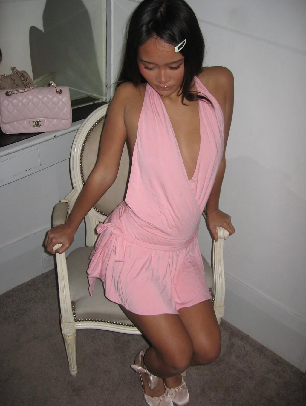 Pink mini halter dress