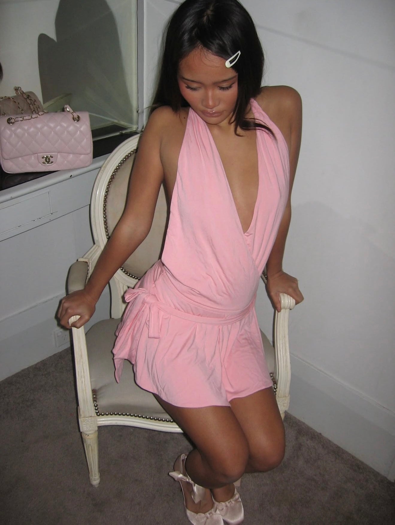Pink mini halter dress